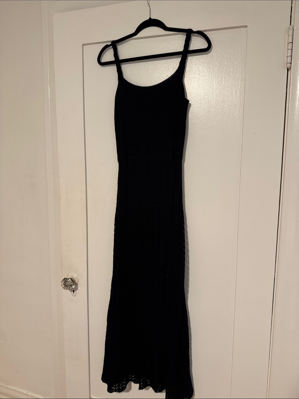 Aqua Black Ribbed Maxi Dress with Spaghetti Straps